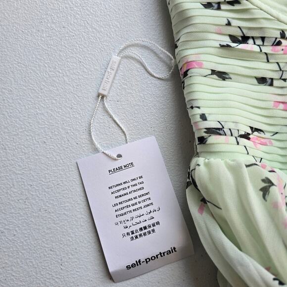 MS Self-Portrait Green Floral Pleat Mini Dress Women Size 2 NWT Sweetheart Cute - Picture 15 of 15